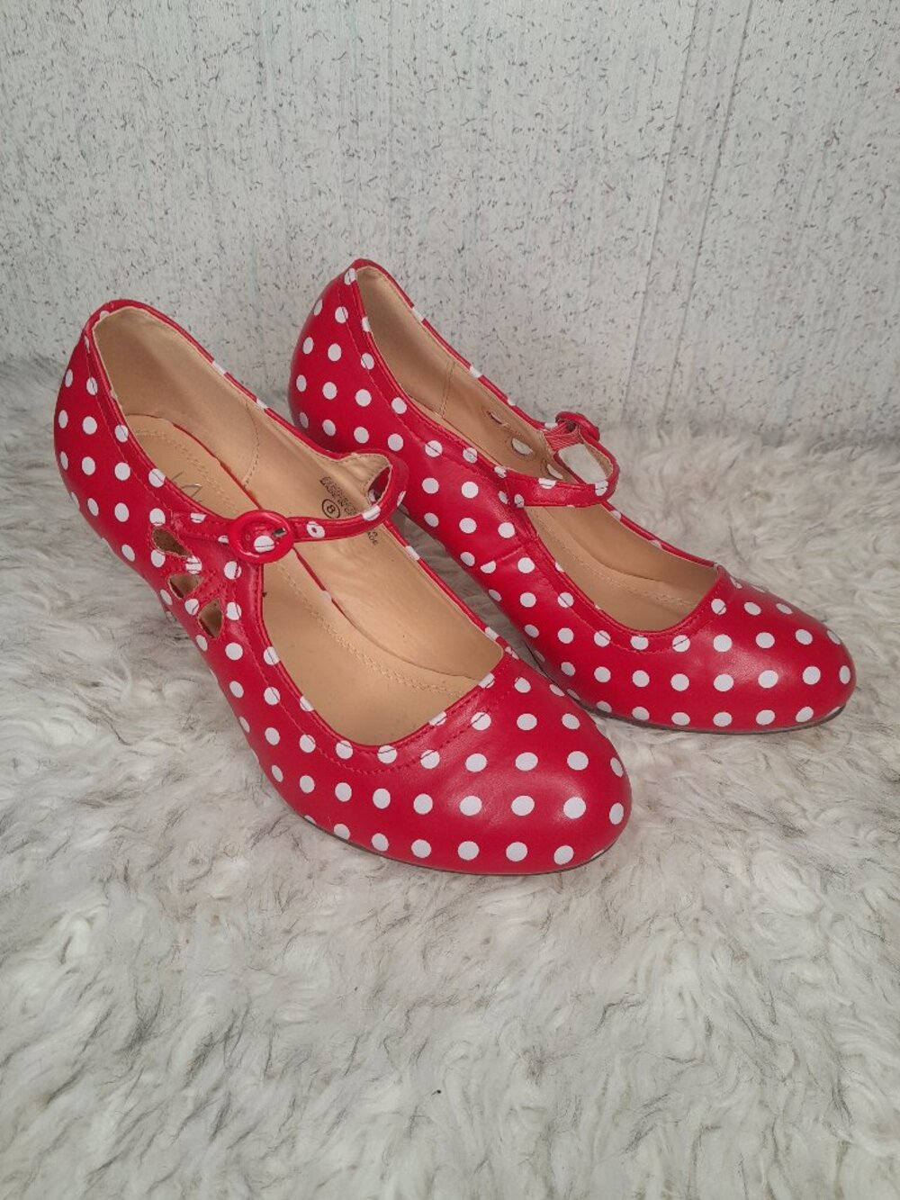 NWOT J Adams Pixie Polka Dot Mary Jane Pumps Rockabilly Pin-up Flamenco Size 8 - Picture 2 of 8